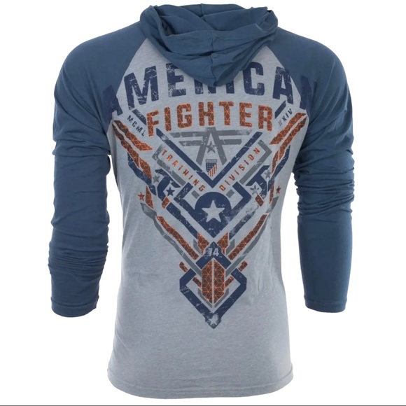 American Fighter Mens Long Sleeve Hoodie LANE shirt Premium Gray - Picture 3 of 9